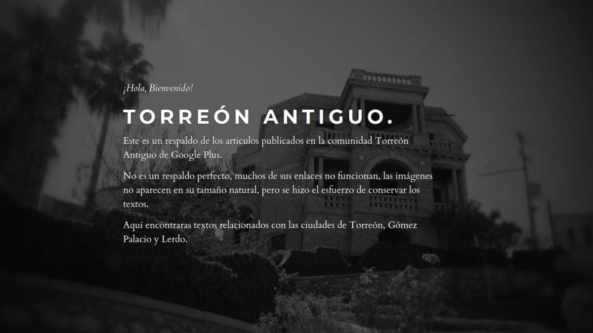 La portada de la página de Torreón Antiguo.