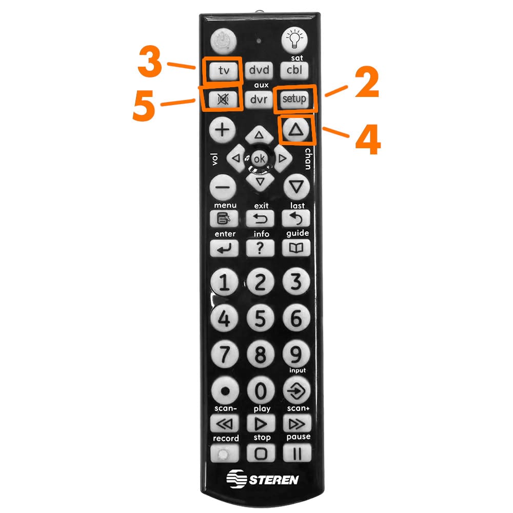 Ilustración de las teclas del control remoto Steren RM-2000