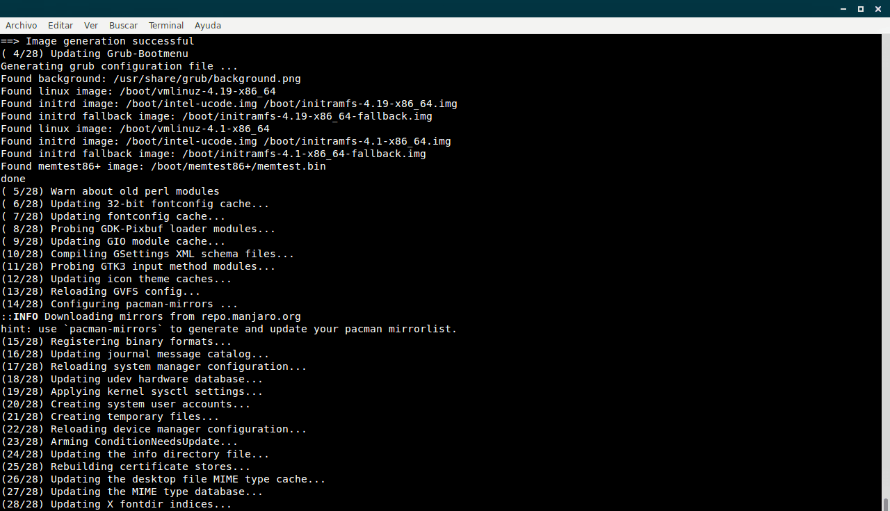 Actualización del sistema exitosa.