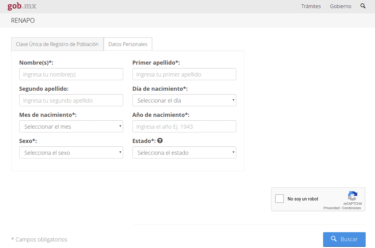 Nueva página para consultar la CURP (agosto 2019).