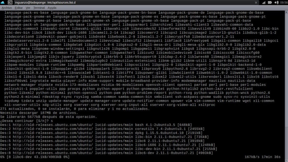 actualizando el sistema con los nuevos repositorios.