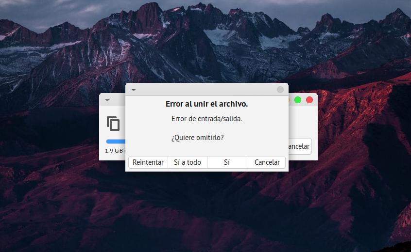 error al unir el archivo