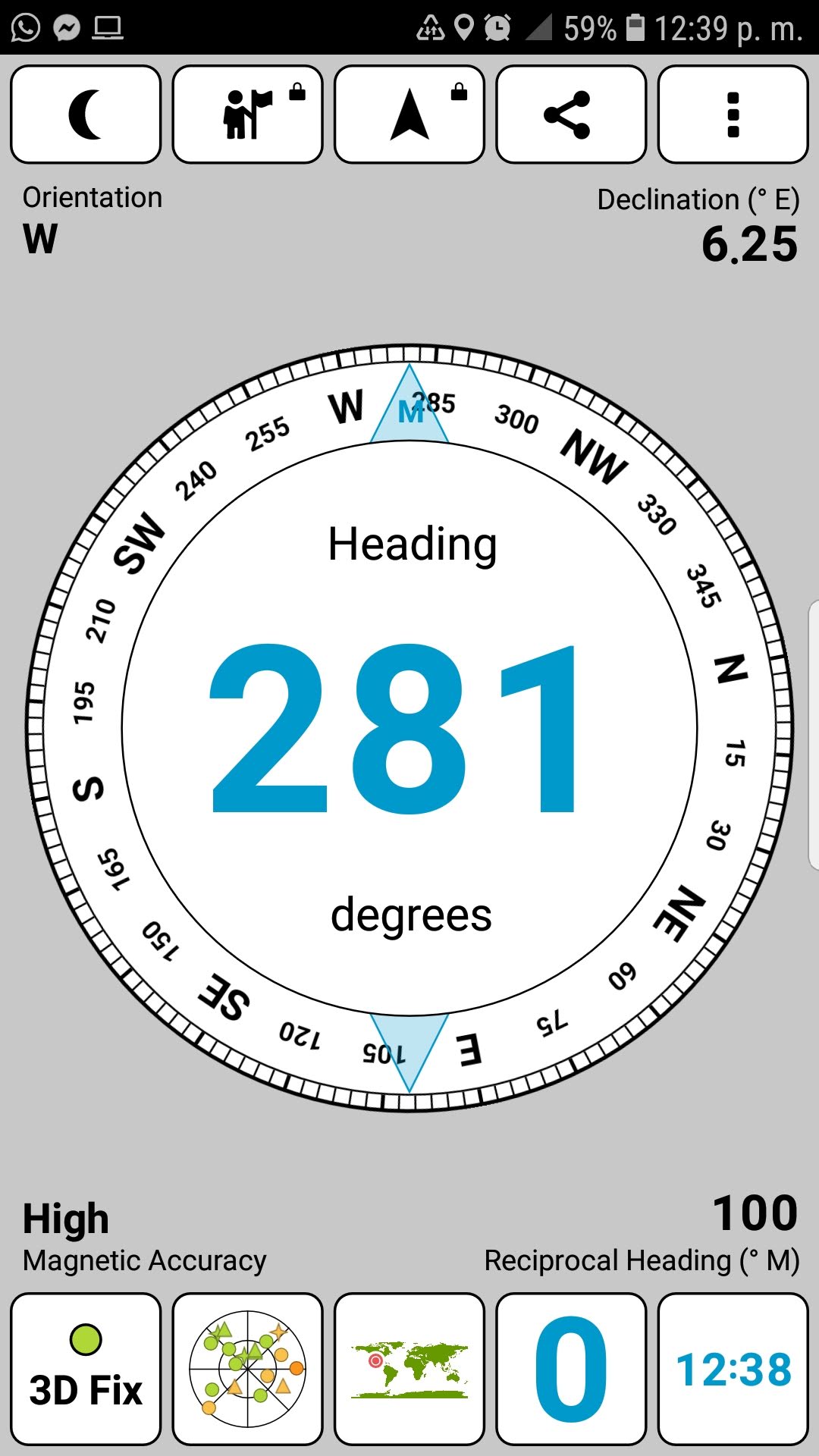 Brújula de una aplicación en android - Rumbos y Azimutales