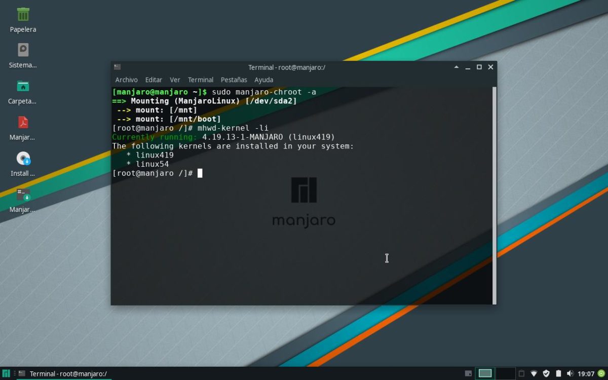 Listado de los kernels instalados.
