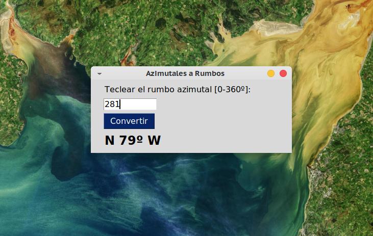 El programa haciendo la conversión de azimutales a rumbos.