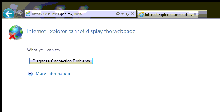 Internet Explorer no puede mostrar la página web.