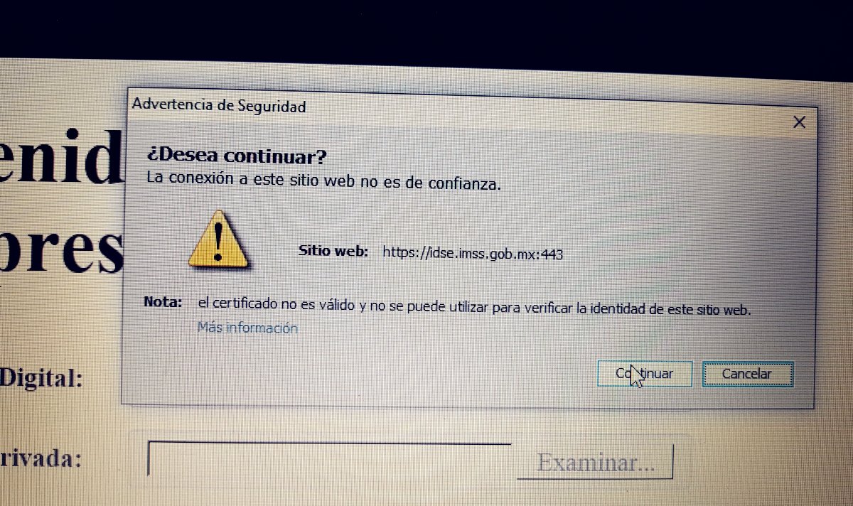 El certificado no es válido y no se puede utilizar para verificar la identidad de este sitio web.