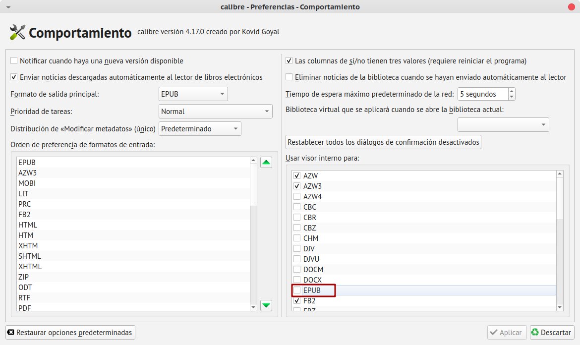 Quitar EPUB de la lista.