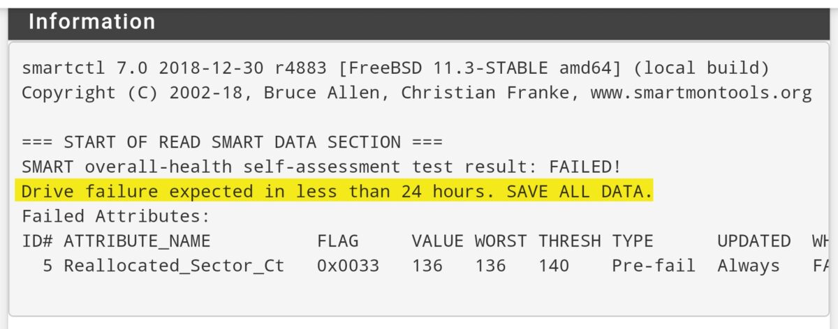 El disco duro fallará en menos de 24 horas ¡GUARDE TODA LA INFORMACIÓN!