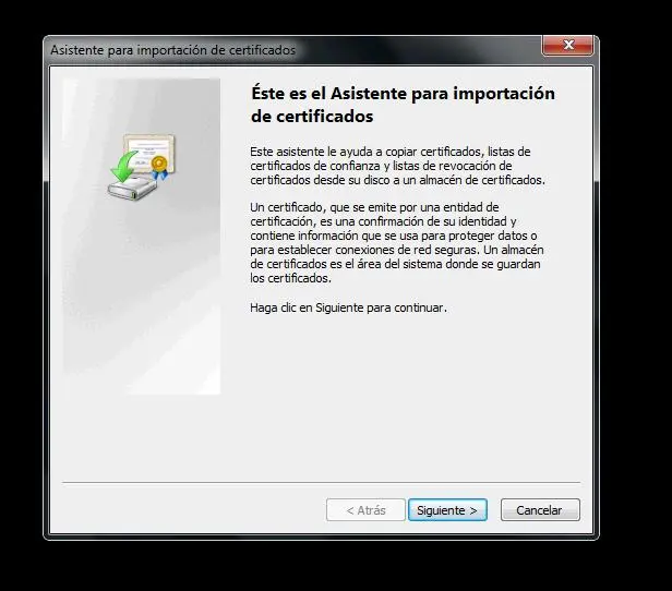 Asistente para importación de certificados.
