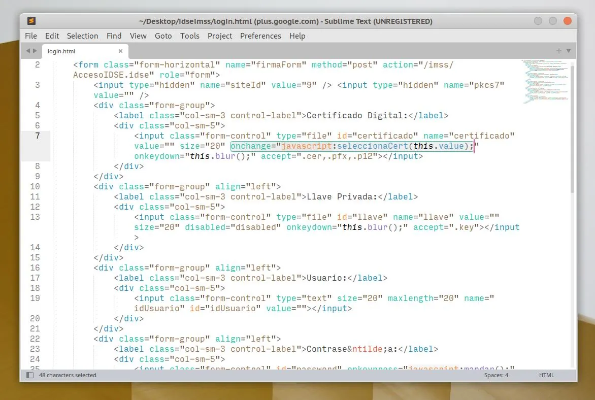 Código del login de la página.