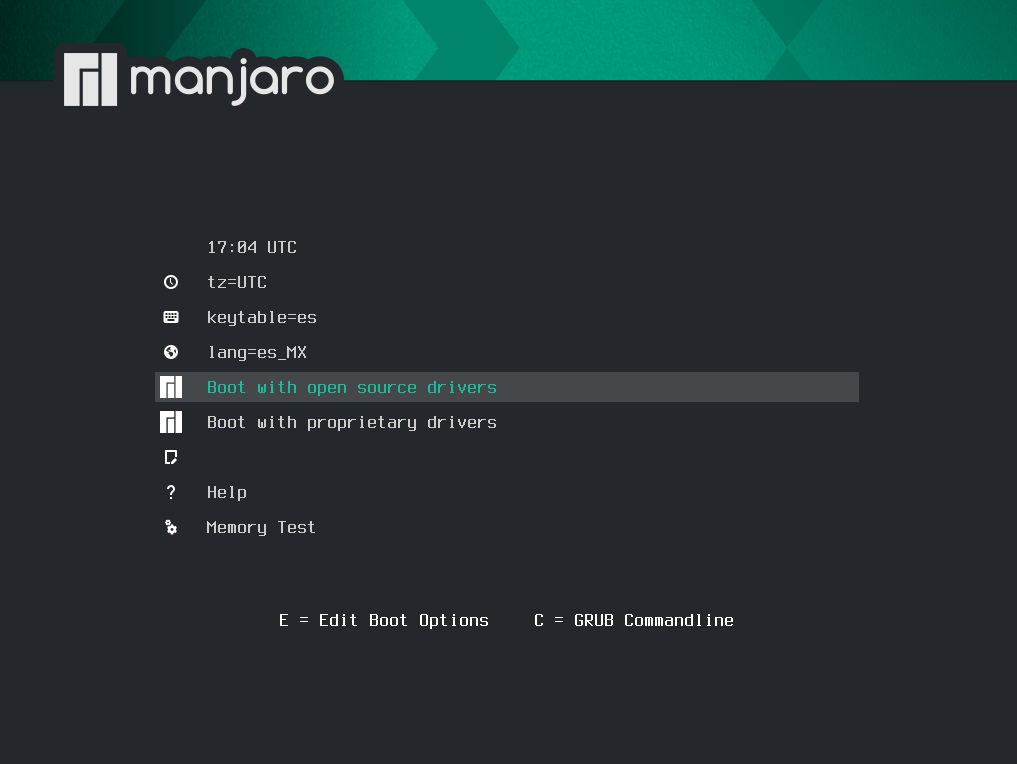 Menú de arranque inicial.