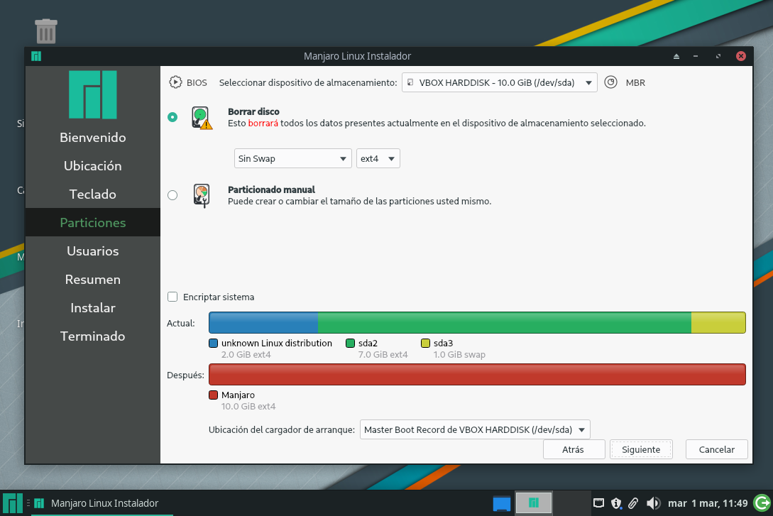 Las particiones del disco duro.