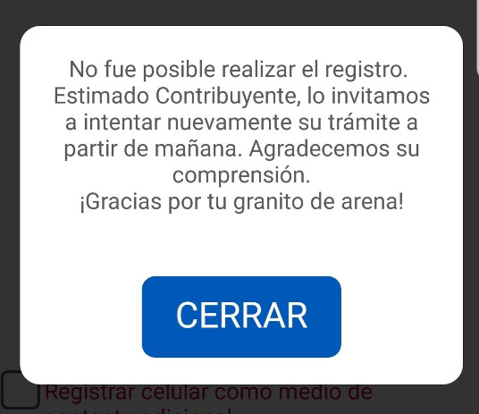 Error No fue posible realizar el registro.