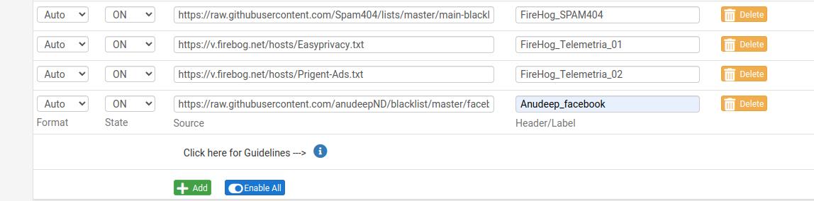 Agregar la lista a pfBlockerNG para Bloquear Facebook