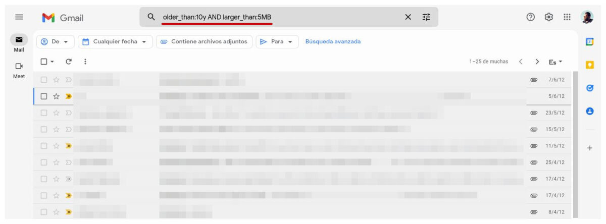 Consulta de selección para Gmail
