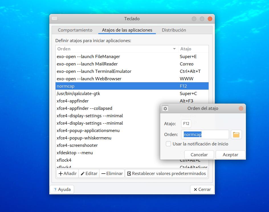 Atajo de teclado para NormCap.