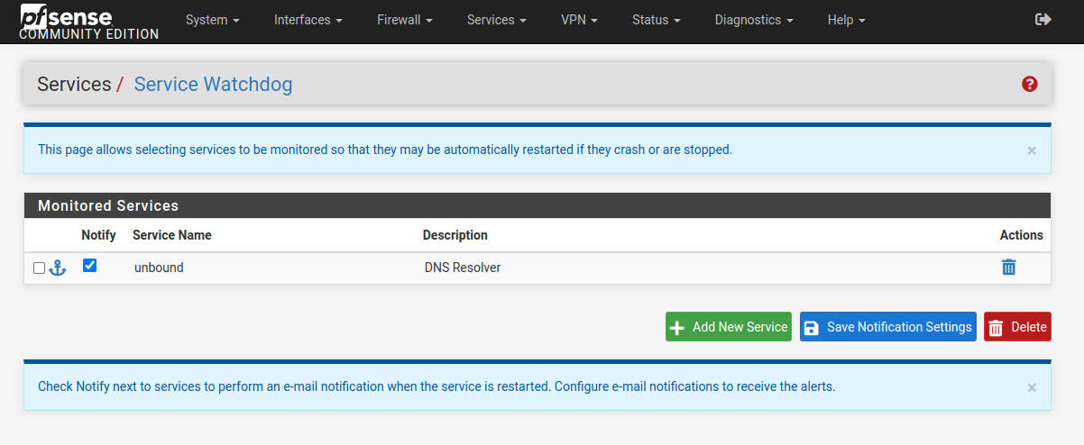 Configuración del Watchdog en pfSense.