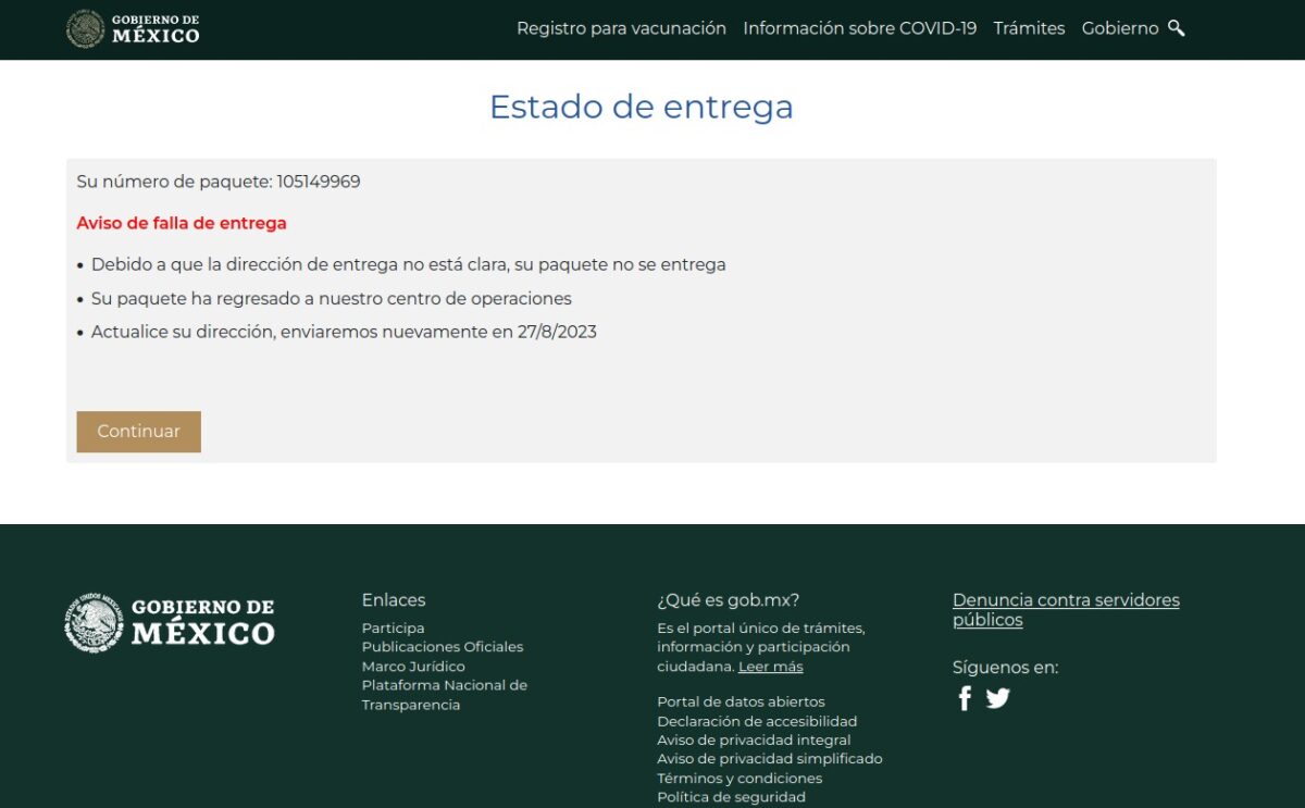 Una página falsa del Gobierno de México.