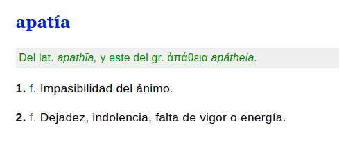 Definición de apatía por parte de la RAE.