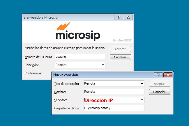 Información de la conexión al servidor de Microsip.