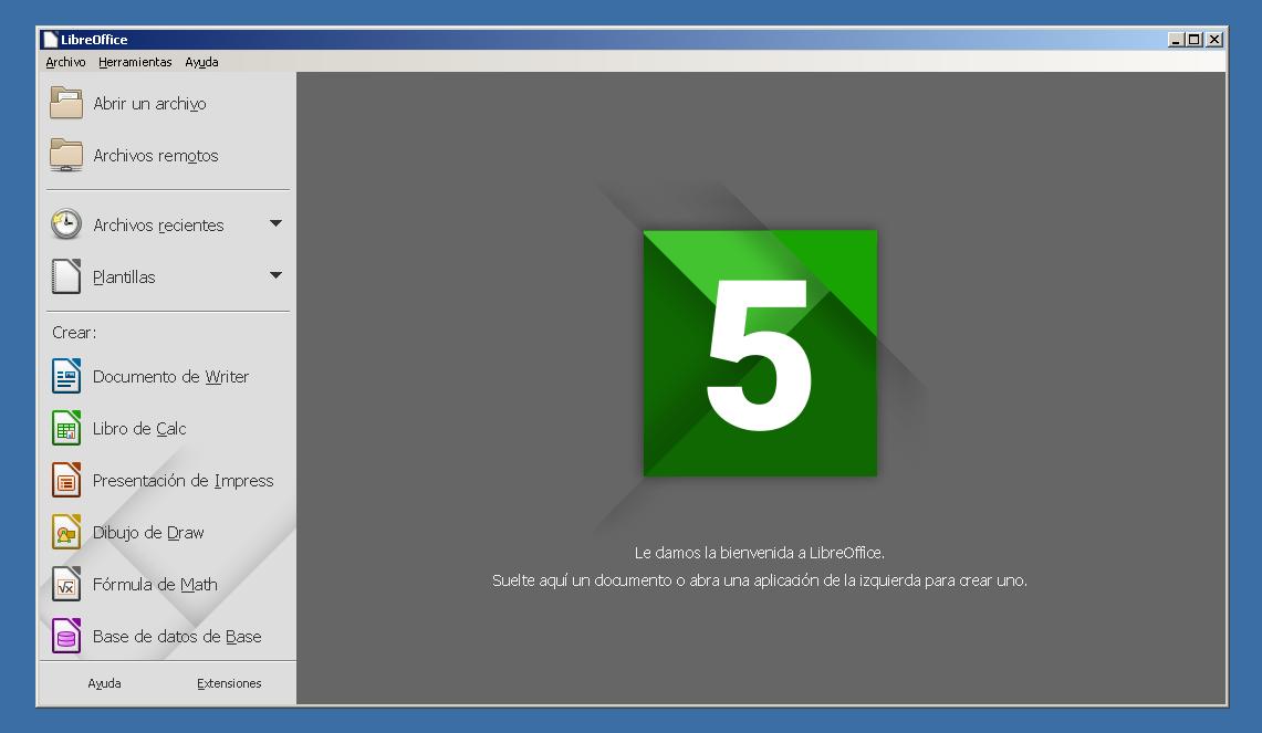 LibreOffice 5.4 funcionando en Windows XP.