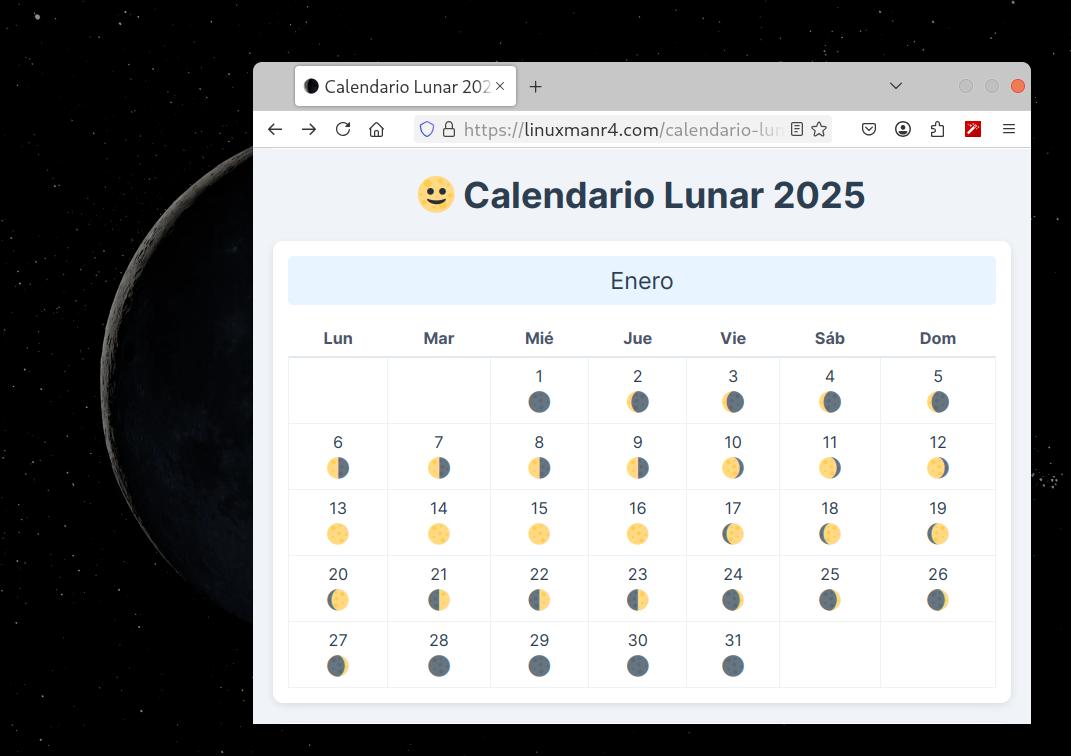 Calendario Lunar visto en Firefox.