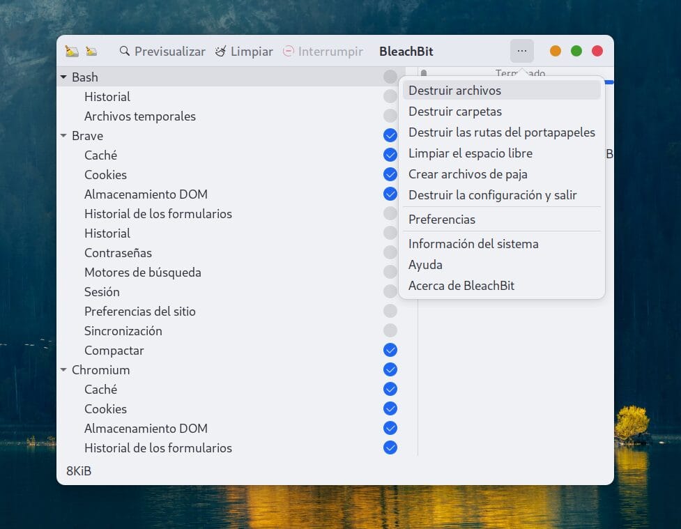 Destruir archivos y carpetas con Bleachbit.