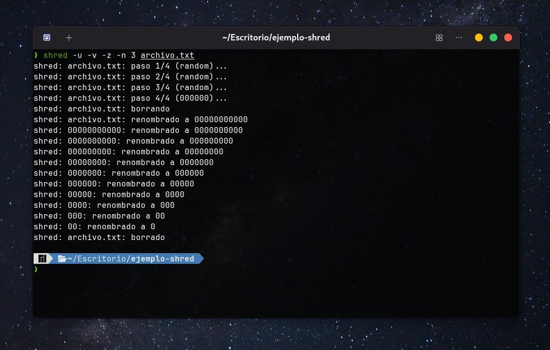 shred es la herramienta ideal para borrar archivos definitivamente desde la terminal.