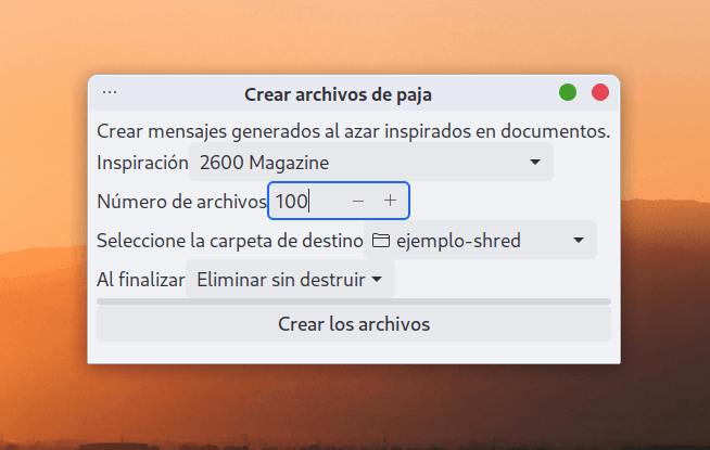 Crear archivos de paja en bleachbit.